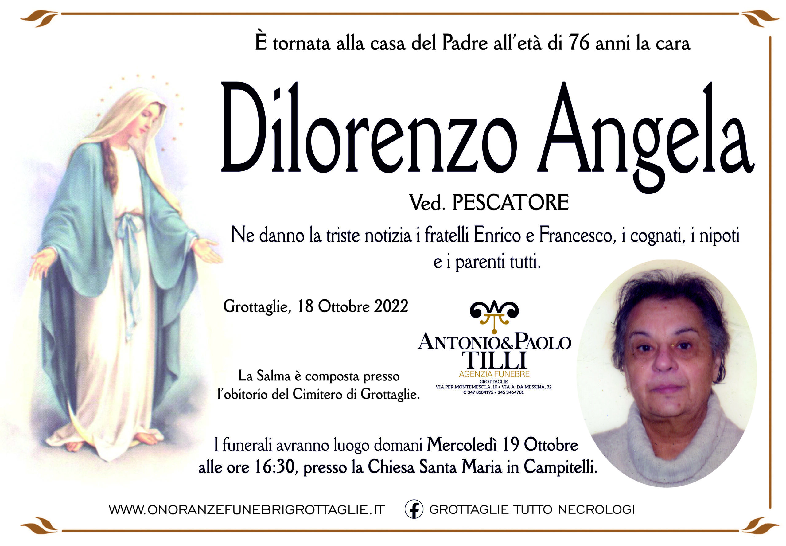 Dilorenzo Angela Lutto - Onoranze Funebri Grottaglie Antonio e Paolo ...