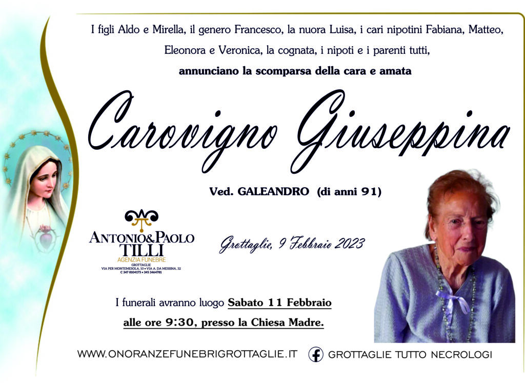 Carovigno Giuseppina Lutto - Onoranze Funebri Grottaglie Antonio e ...