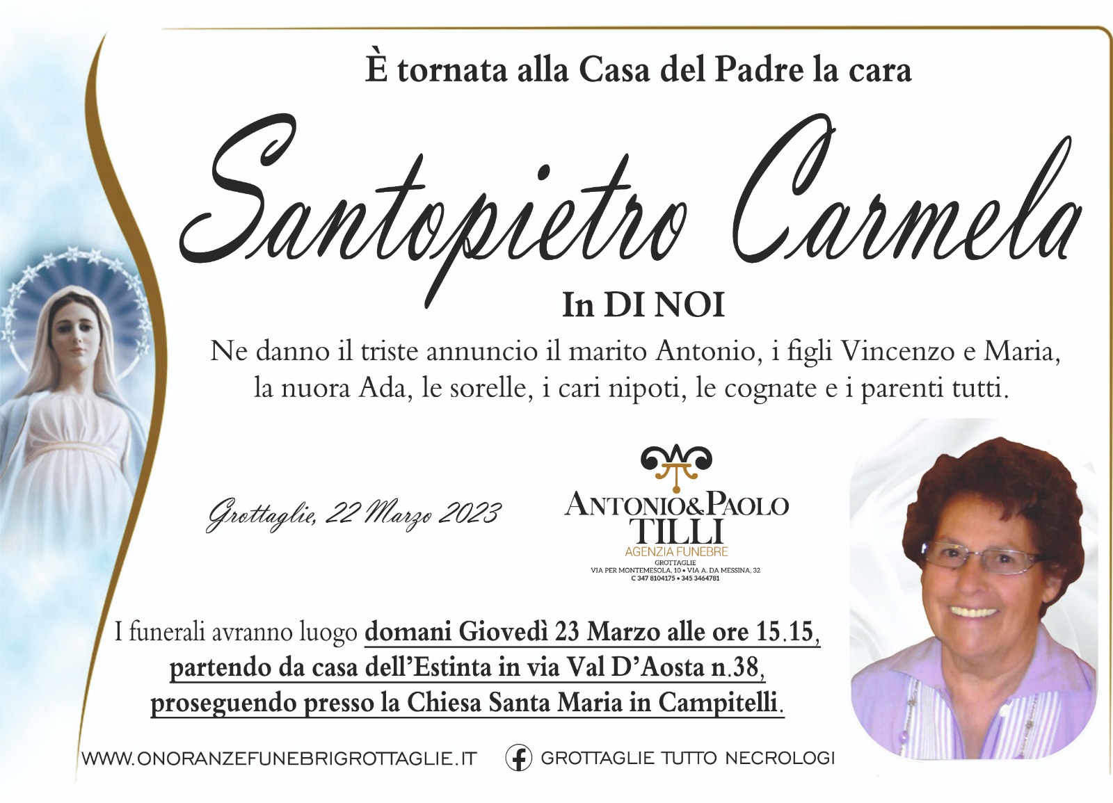 Santopietro Carmela Lutto - Onoranze Funebri Grottaglie Antonio e Paolo ...
